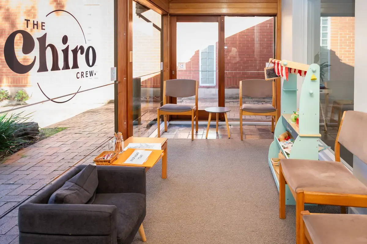 Waiting area with the children's play corner at The Chiro Crew in Kingswood